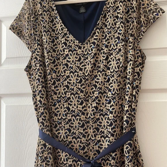 Gold/Navy Blue Dress 3X - Picture 2 of 3